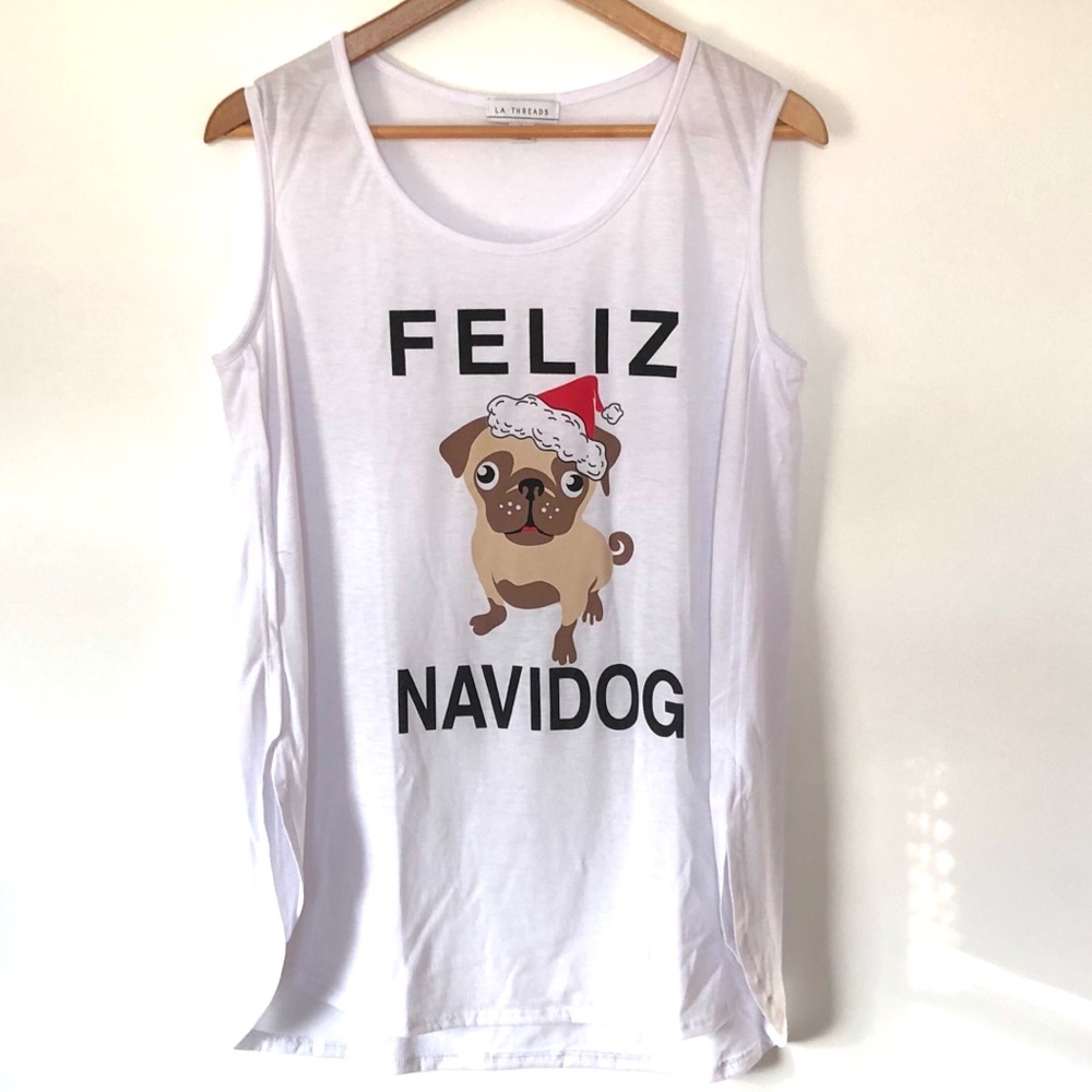 NWOT LA Threads Feliz Navidog Graphic Tank Top
